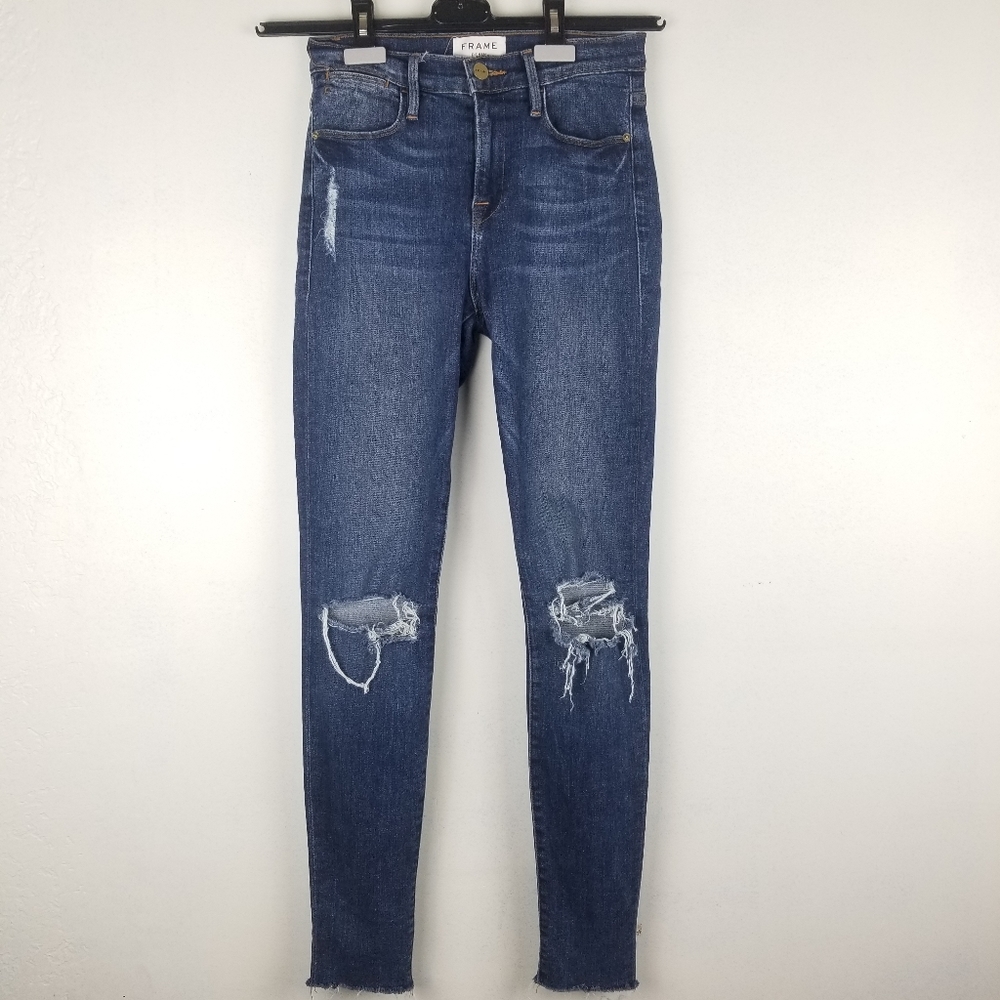 Frame Denim Le High Skinny Distressed Blue Jeans